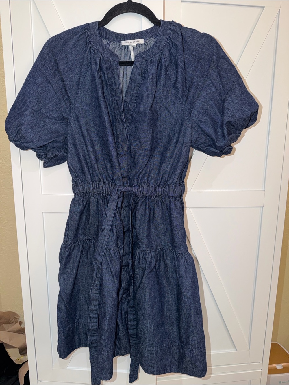 ✨ Free Assembly Denim Puff Sleeve Mini Dress